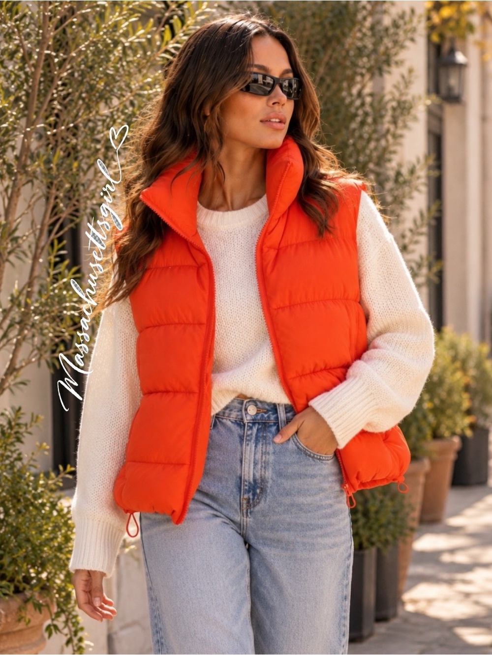 FP Movement In A Bubble Puffer Vest Oversized Orange Medium